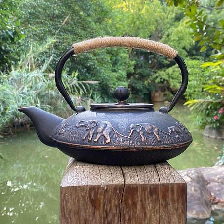 Handmade Japanese Style Cast Iron Kettle - Retro Umbrella Design - Julia M LifeStyles