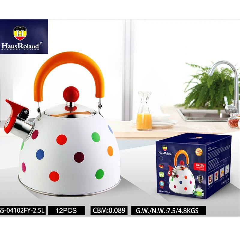 2.5L Stainless Steel Whistling Teapot - Dot Colour Design - Julia M LifeStyles