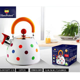 2.5L Stainless Steel Whistling Teapot - Dot Colour Design - Julia M LifeStyles