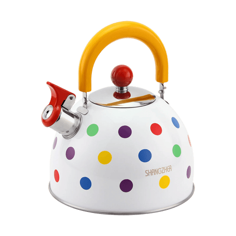 HausRoland Water Teapot Capacity 2.5L Dot Color Painting Folded Handle Stainless Steel Gas Induction Whistling Tea Kettle - Julia M LifeStyles