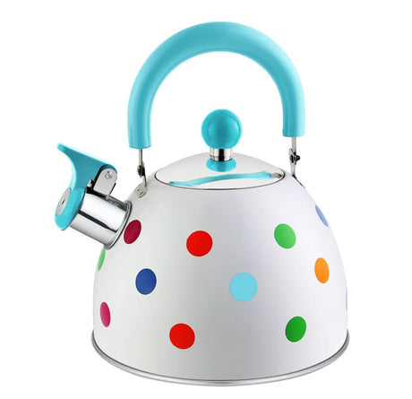 HausRoland Water Teapot Capacity 2.5L Dot Color Painting Folded Handle Stainless Steel Gas Induction Whistling Tea Kettle - Julia M LifeStyles