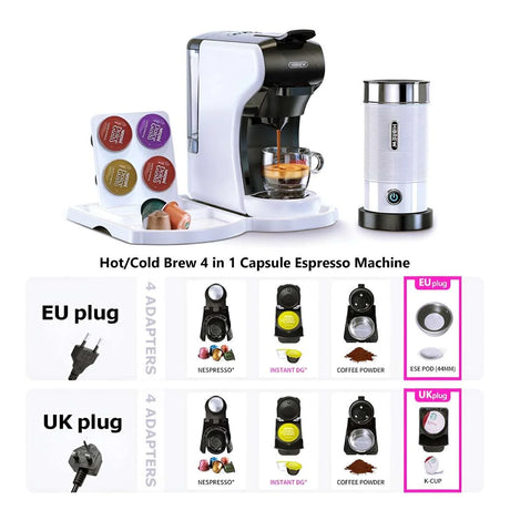 Hebrew 4 in 1 Multiple Capsule Coffee Maker | Hot & Cold Milk Foaming Frother Coffee machines Julia M Home & Kitchen   