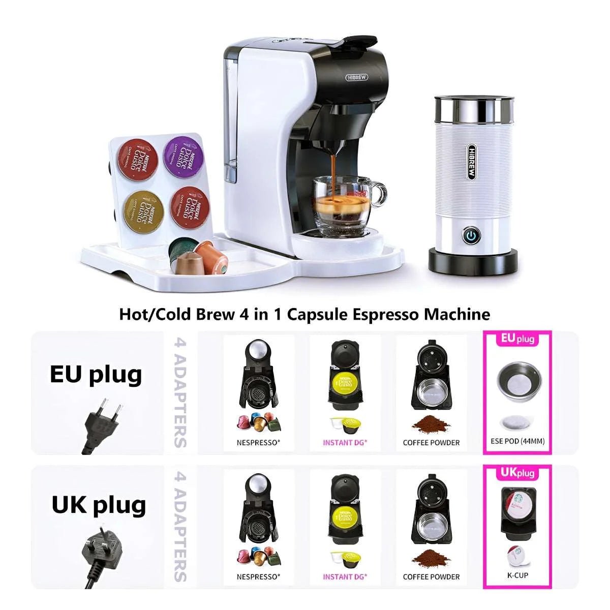 Hebrew 4 in 1 Multiple Capsule Coffee Maker | Hot & Cold Milk Foaming Frother - Julia M LifeStyles