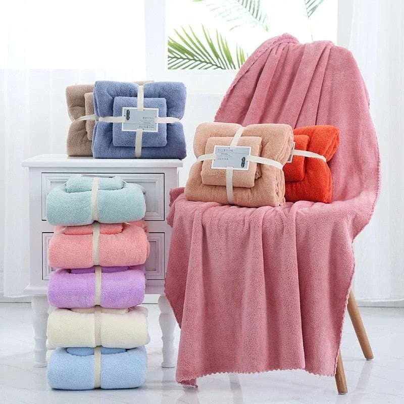 High Absorbent Soft Coral Fleece Bath Towel set - Julia M LifeStyles