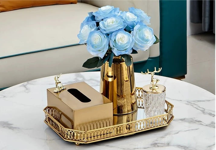 High - End Household Metal Tissue Box Household Living Room Dining Table Golden Paper Extraction Box European Entry Lux Coffee Table Napkin Box - Julia M LifeStyles