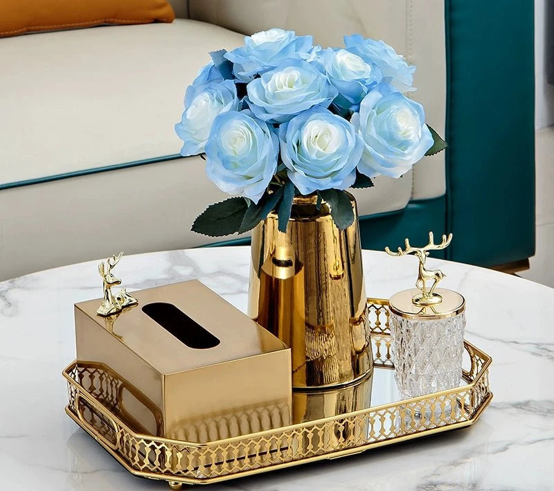 High - End Household Metal Tissue Box Household Living Room Dining Table Golden Paper Extraction Box European Entry Lux Coffee Table Napkin Box - Julia M LifeStyles