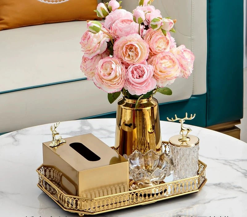 High - End Household Metal Tissue Box Household Living Room Dining Table Golden Paper Extraction Box European Entry Lux Coffee Table Napkin Box - Julia M LifeStyles