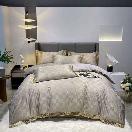 High Quality Satin Jacquard And Cotton Chic Gold Edge Duvet Cover Set - Julia M LifeStyles