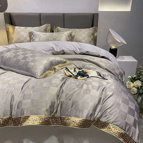 High Quality Satin Jacquard And Cotton Chic Gold Edge Duvet Cover Set - Julia M LifeStyles