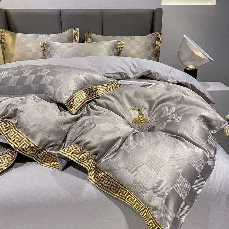 High Quality Satin Jacquard And Cotton Chic Gold Edge Duvet Cover Set - Julia M LifeStyles