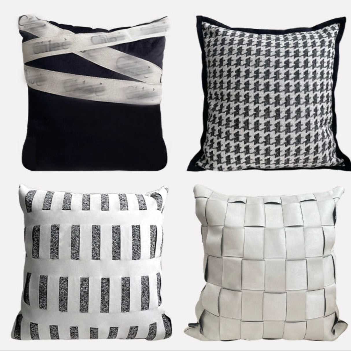 Houndstooth Hand-Woven Cotton & Linen Throw Pillow Cover - Julia M LifeStyles