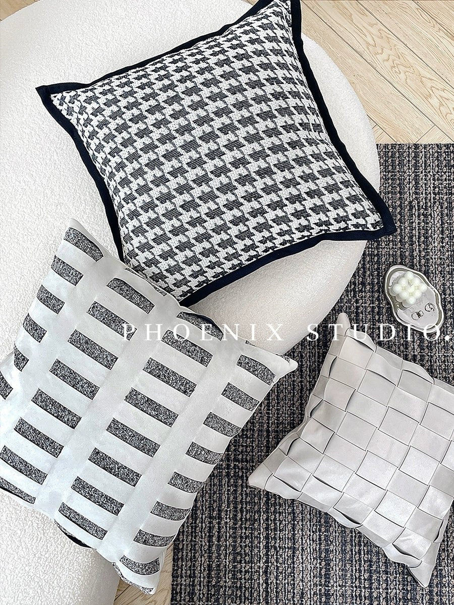 Houndstooth Hand-Woven Cotton & Linen Throw Pillow Cover - Julia M LifeStyles