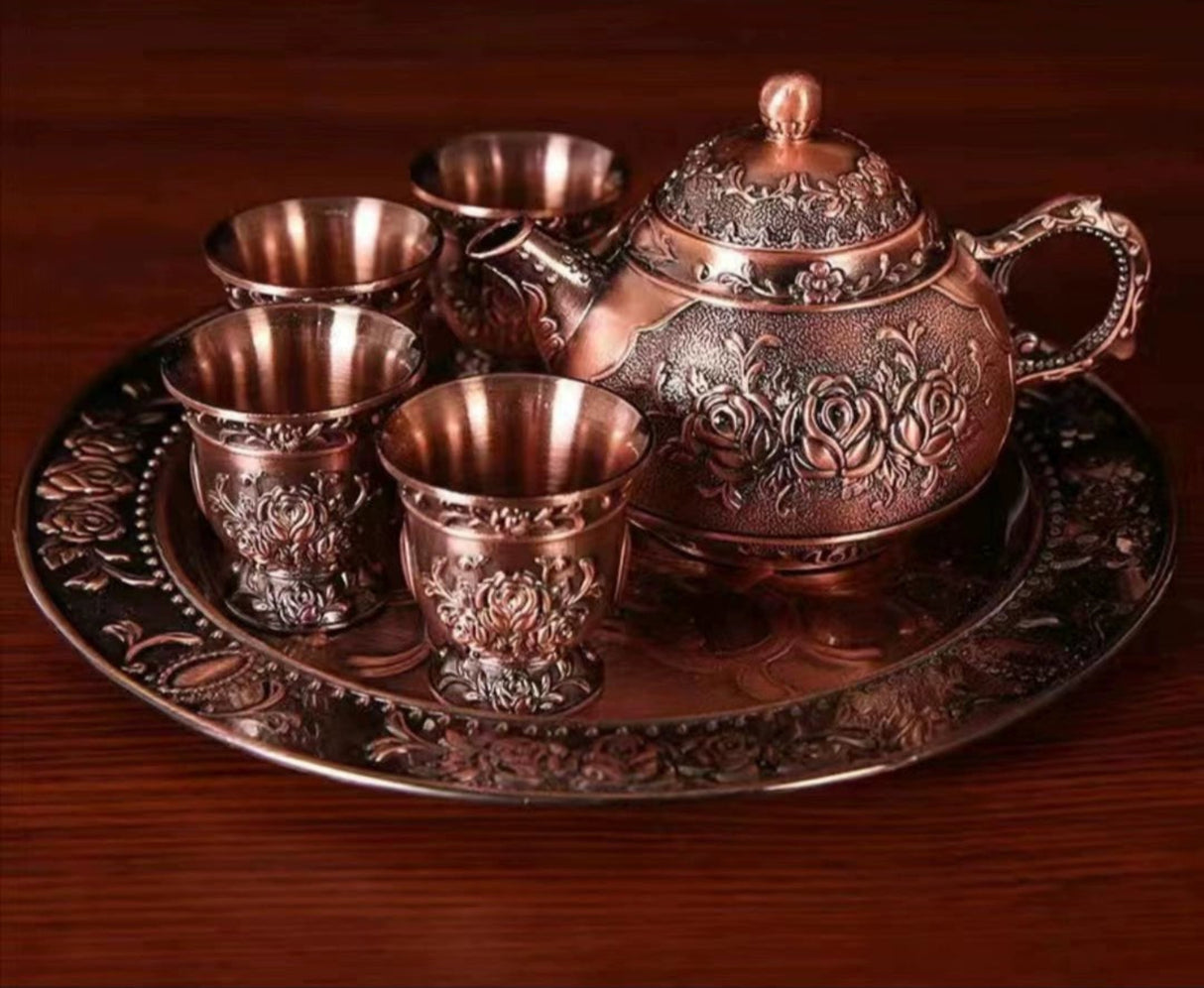 Internet Celebrity Bronze Set of Dragon and Phoenix Tea Set 1 Teapot 4 Tea Cup For Home a Tray of Six - Piece Set Gifts - Julia M LifeStyles