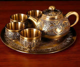 Internet Celebrity Bronze Set of Dragon and Phoenix Tea Set 1 Teapot 4 Tea Cup For Home a Tray of Six - Piece Set Gifts - Julia M LifeStyles