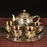 Internet Celebrity Bronze Set of Dragon and Phoenix Tea Set 1 Teapot 4 Tea Cup For Home a Tray of Six - Piece Set Gifts - Julia M LifeStyles