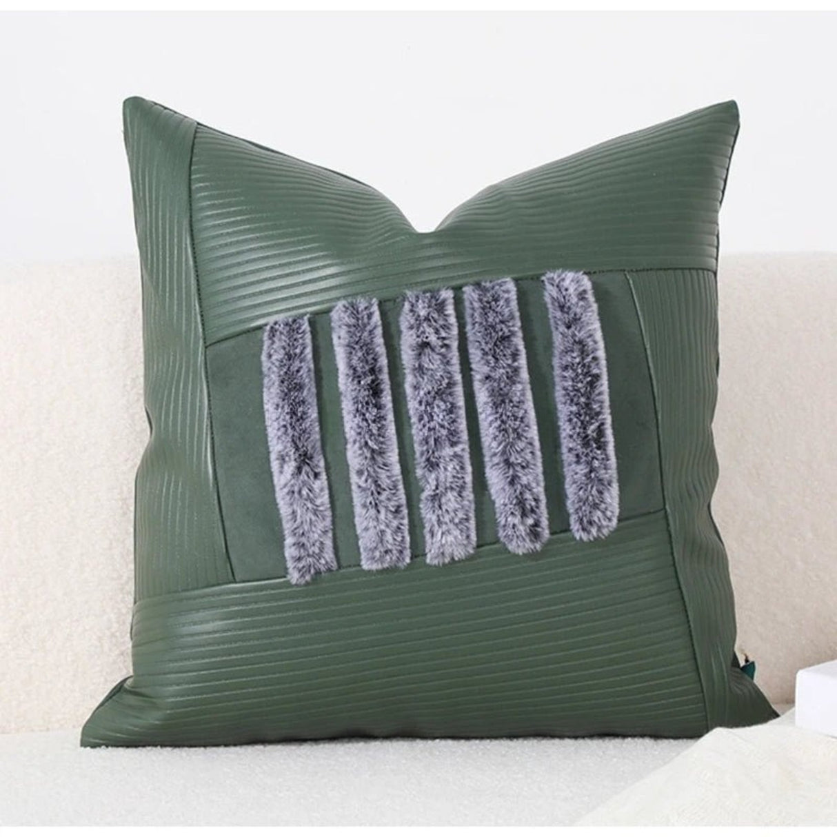 Italian Renaissance Sable Green Faux Fur Lumbar Pillowcase 30x50cm - Julia M LifeStyles