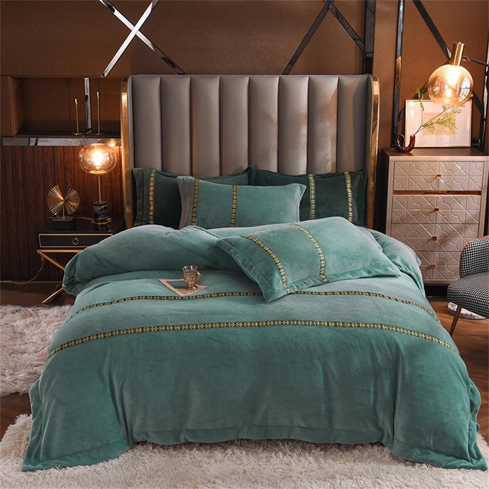 Jacquard Bedding Sets Milk Velvet Thicken Winter Warm Four Piece Set Quilt Cover Queen King Bed Linen Pillowcase Bedroom Decor - Julia M LifeStyles