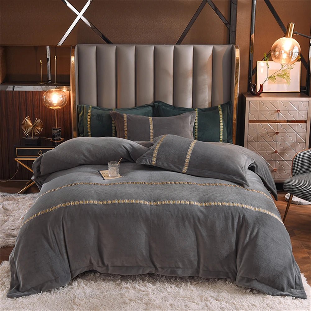 Jacquard Bedding Sets Milk Velvet Thicken Winter Warm Four Piece Set Quilt Cover Queen King Bed Linen Pillowcase Bedroom Decor - Julia M LifeStyles