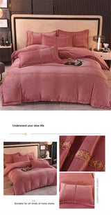 Jacquard Bedding Sets Milk Velvet Thicken Winter Warm Four Piece Set Quilt Cover Queen King Bed Linen Pillowcase Bedroom Decor - Julia M LifeStyles