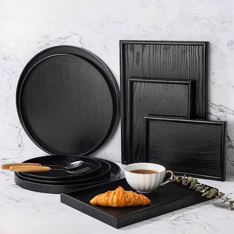 Japanese Black Solid Wood Dessert Plate 🖤 - Julia M LifeStyles