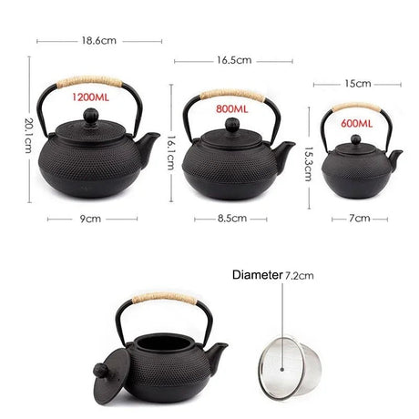 Japanese Iron Tea Pot with Stainless Steel Infuser Cast Iron Teapot Tea Kettle for Boiling Water Oolong Tea 600/800/1200ML - Julia M LifeStyles