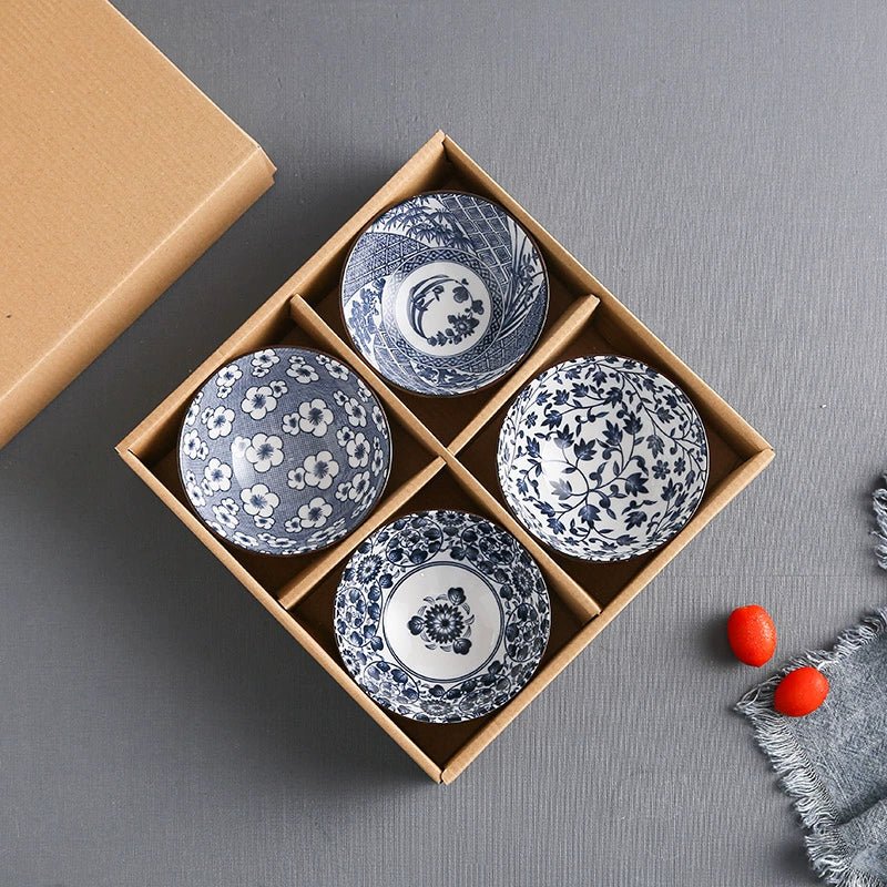 Japanese Blue and White Porcelain Rice Bowl Set - Julia M LifeStyles