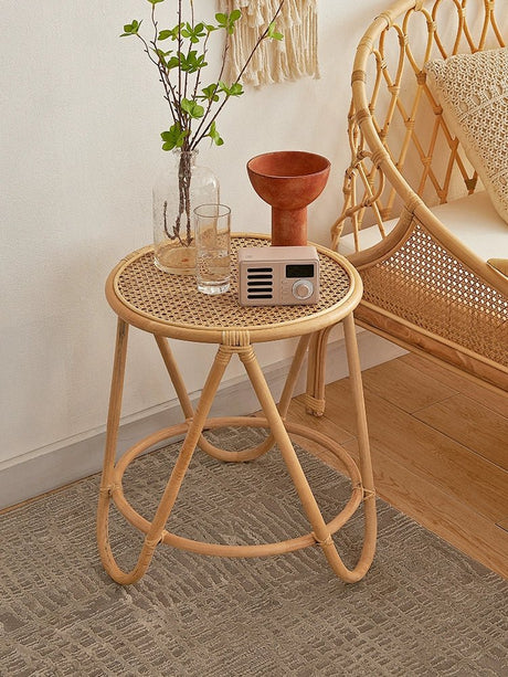 Japanese - Style Ins Rattan Glass Grid Red Small Coffee Table Minimalist Modern Creative Side Table Sofa Side Cabinet Double - Layer Small Table - Julia M LifeStyles