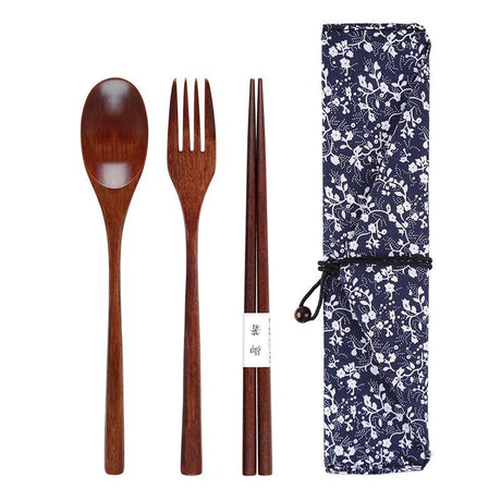 Japanese Style Wooden Cutlery Set with Bag 🥢 - Julia M LifeStyles