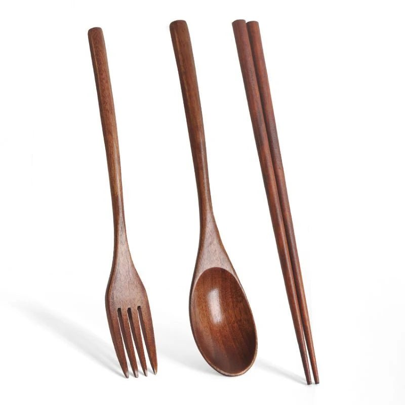 Japanese Style Wooden Cutlery Set with Bag 🥢 - Julia M LifeStyles