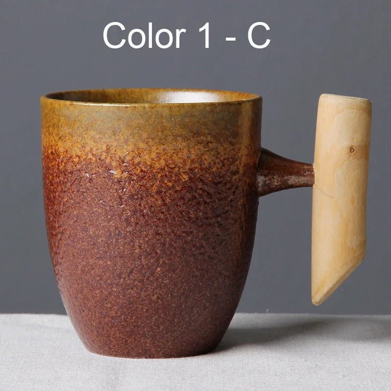 Japanese Vintage Ceramic Coffee Mug with Wood Handle and Spoon - Julia M LifeStyles