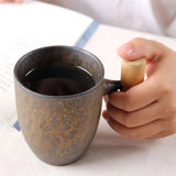 Japanese Vintage Ceramic Coffee Mug with Wood Handle and Spoon - Julia M LifeStyles