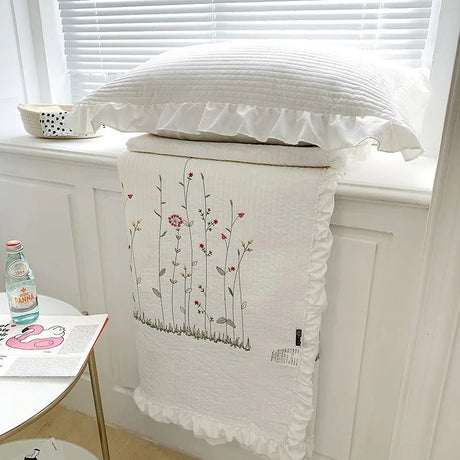 Julia M Lifestyles Korean Princess Ruffles Flowers Embroidery Summer Quilt Bedspread - Julia M LifeStyles