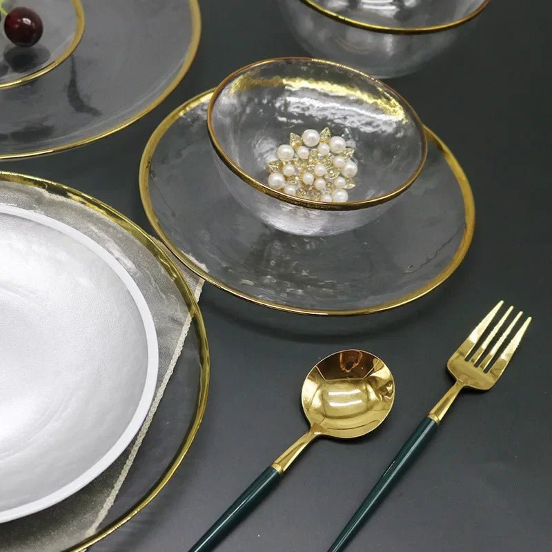 Julia M Lifestyles Nordic Glass Dining Plate Set - Modern Style with Golden Edge - Julia M LifeStyles