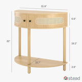 Rattan Half Moon Entry Table,Small with Storage for Narrow Spaces , Two Doors and Black Knobs (Natural Oak) - Julia M LifeStyles