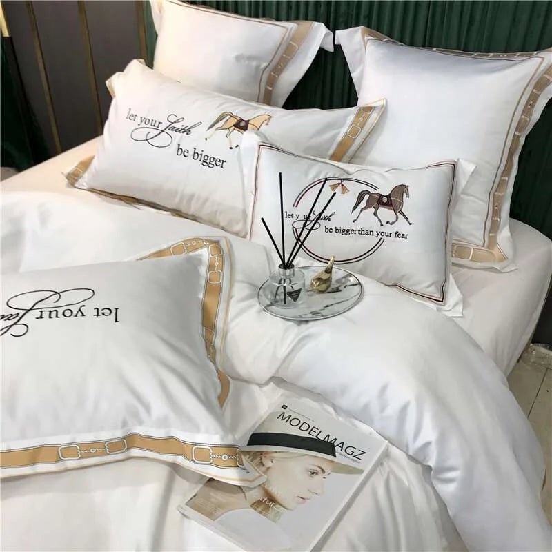 Julia M Luxury Knight Horse Embroidery Bedding Set - Julia M LifeStyles