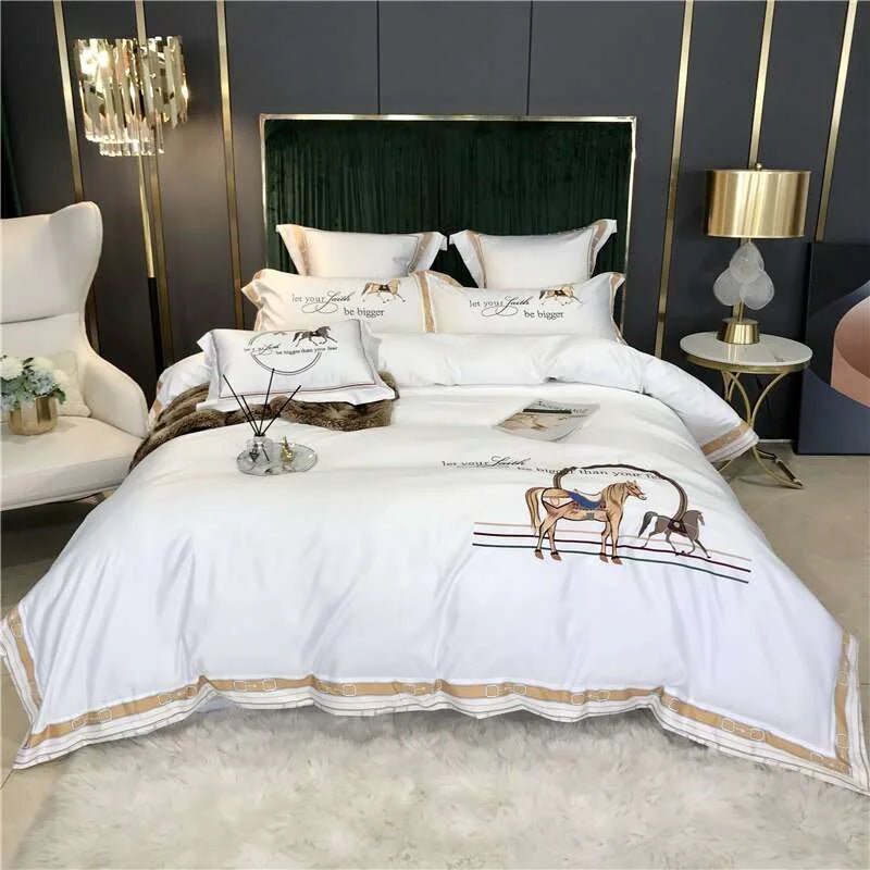 Julia M Luxury Knight Horse Embroidery Bedding Set - Julia M LifeStyles