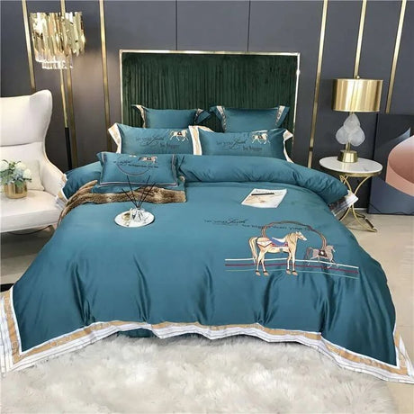 Julia M Luxury Knight Horse Embroidery Bedding Set - Julia M LifeStyles