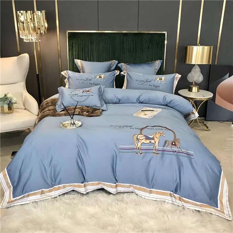 Julia M Luxury Knight Horse Embroidery Bedding Set - Julia M LifeStyles