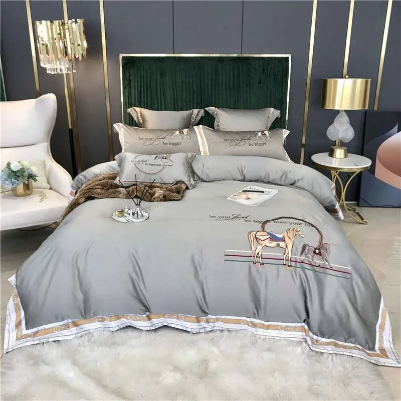 Julia M Luxury Knight Horse Embroidery Bedding Set - Julia M LifeStyles