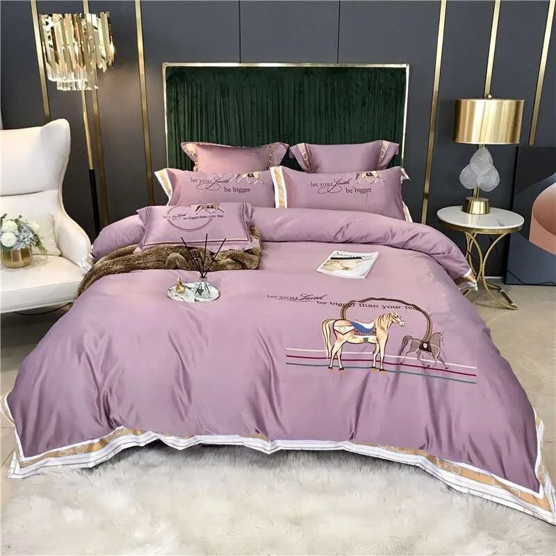 Julia M Luxury Knight Horse Embroidery Bedding Set - Julia M LifeStyles