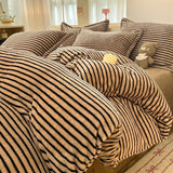 Khaki Striped Reversible Velvet Duvet Cover by Julia M - Julia M LifeStyles