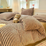 Khaki Striped Reversible Velvet Duvet Cover by Julia M - Julia M LifeStyles