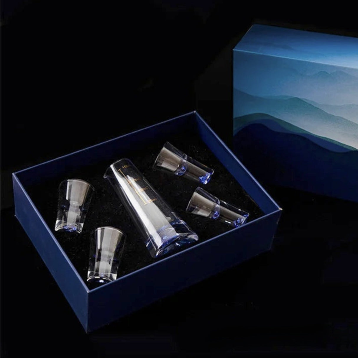 Klein Blue Mountain Crystal Shot Glass Set with Decanter - Japanese Style - Julia M LifeStyles