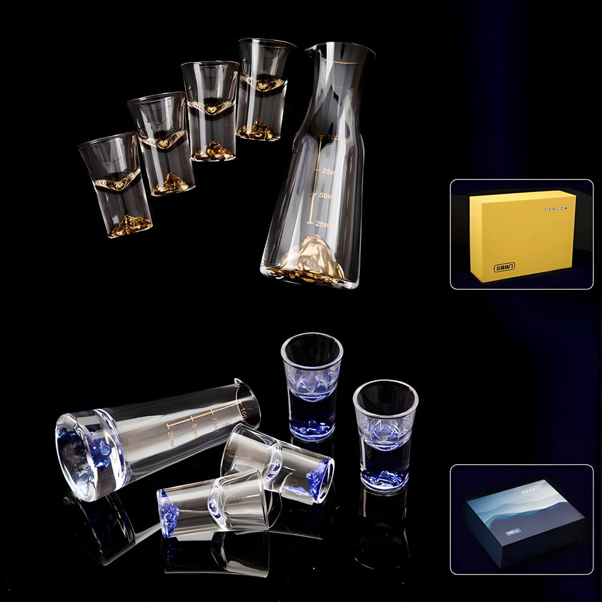 Klein Blue Mountain Crystal Shot Glass Set with Decanter - Japanese Style - Julia M LifeStyles