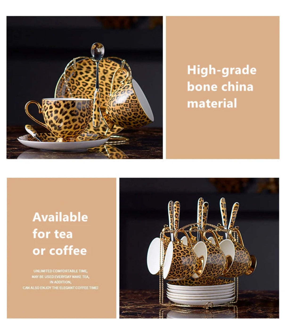 Leopard Print Luxury Bone China Coffee & Tea Set - Julia M LifeStyles