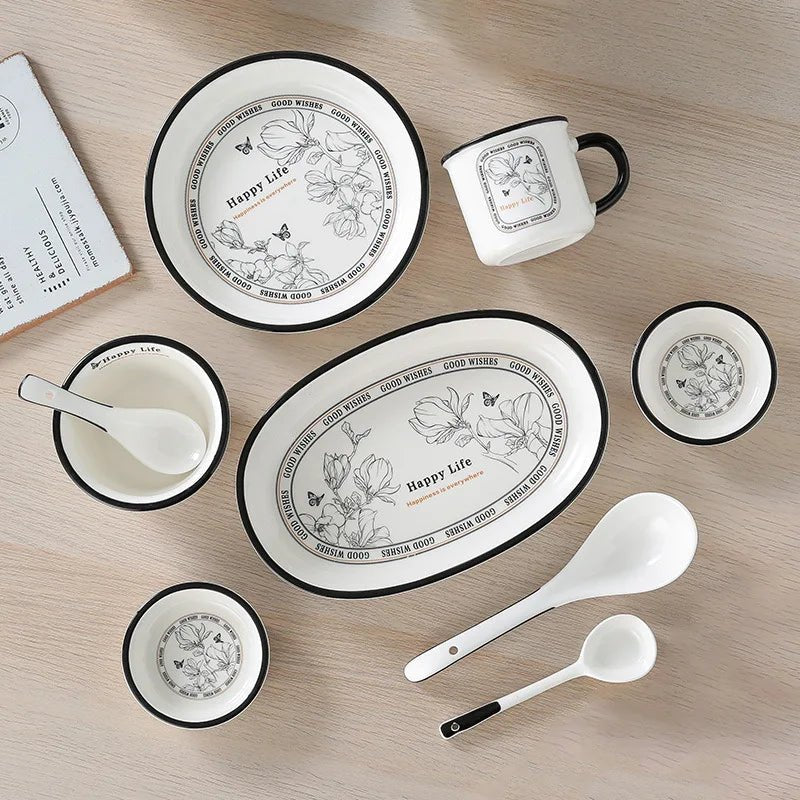 Light Luxury Ceramic Tableware Set, Dishes, Faces Bowls, Circular, Thickened, Upscale Household Manufacturers, Wholesale - Julia M LifeStyles