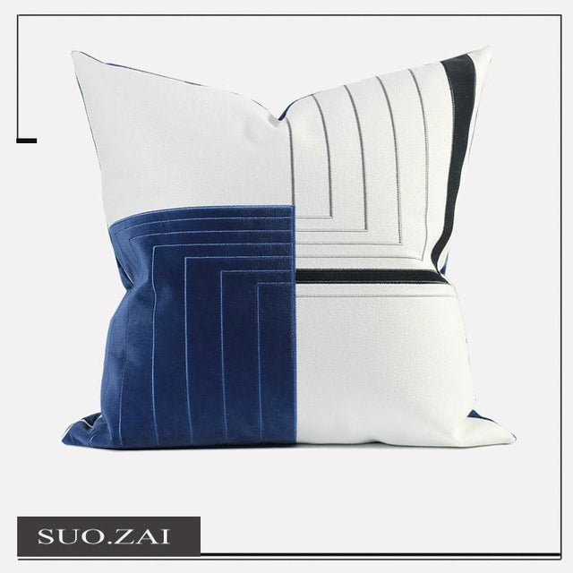 Pillow Cover Accessible Luxury Modern Minimalist Sofa Model Room Ins Lumbar Pillow Cushion B & B Designer Blue - Julia M LifeStyles