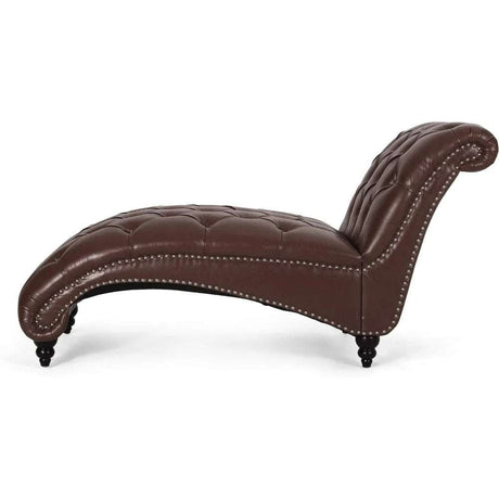 Luxurious Leather Chaise Longue with Curved Design & Rolling Chair Backrest - Julia M LifeStyles