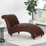Luxurious Leather Chaise Longue with Curved Design & Rolling Chair Backrest - Julia M LifeStyles