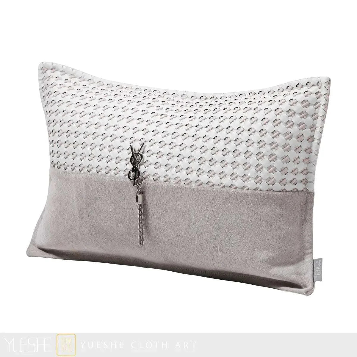 Luxurious White Leather Woven Horsehair Cushion - Julia M LifeStyles